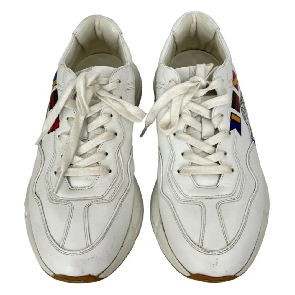 $890 Gucci Worldwide White Leather Rython Platform Sneakers Mens 8 W 9.5/10
